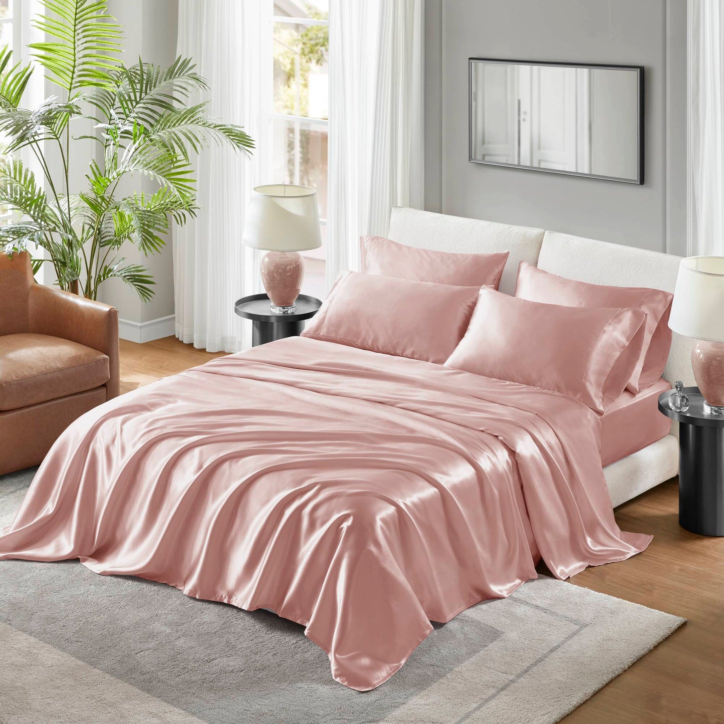 Satin Luxury Wrinkle Free Sheet Set with Pillowcases