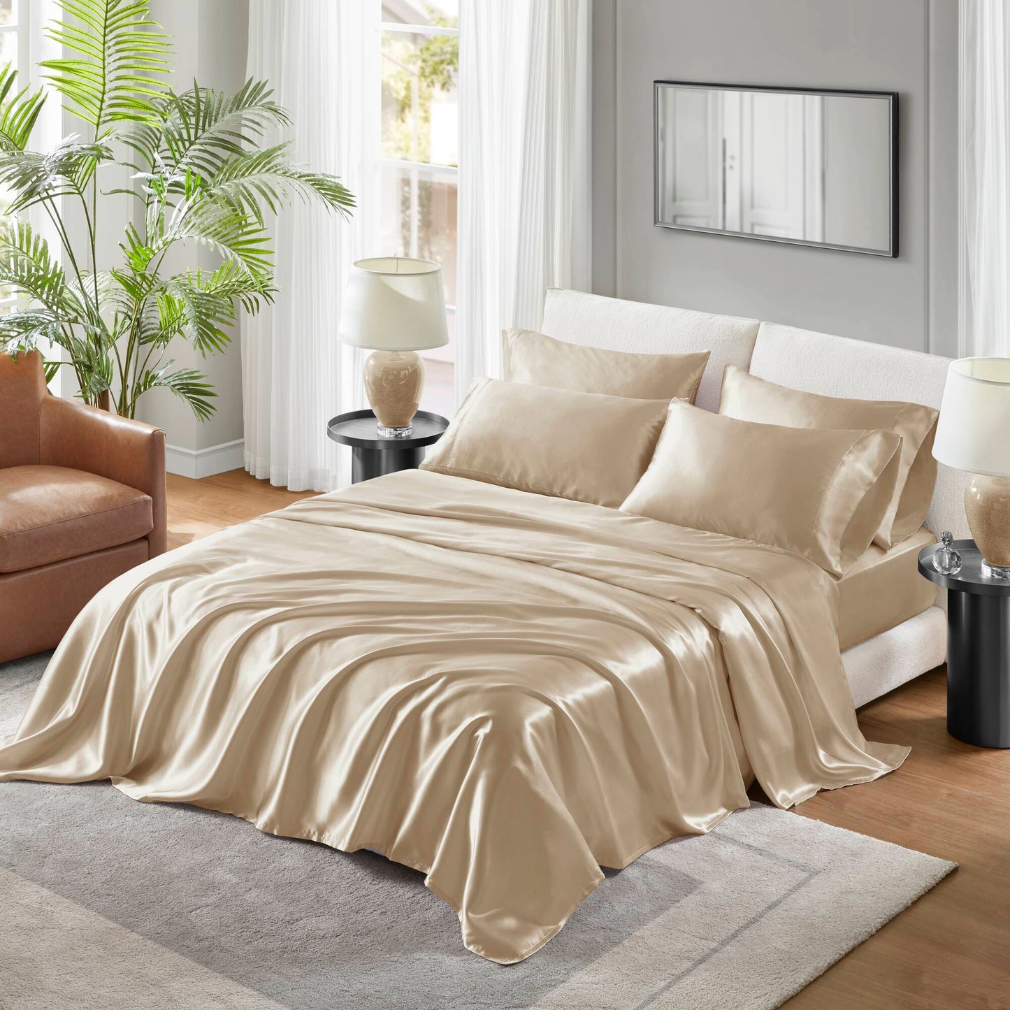Satin Luxury Wrinkle Free Sheet Set with Pillowcases
