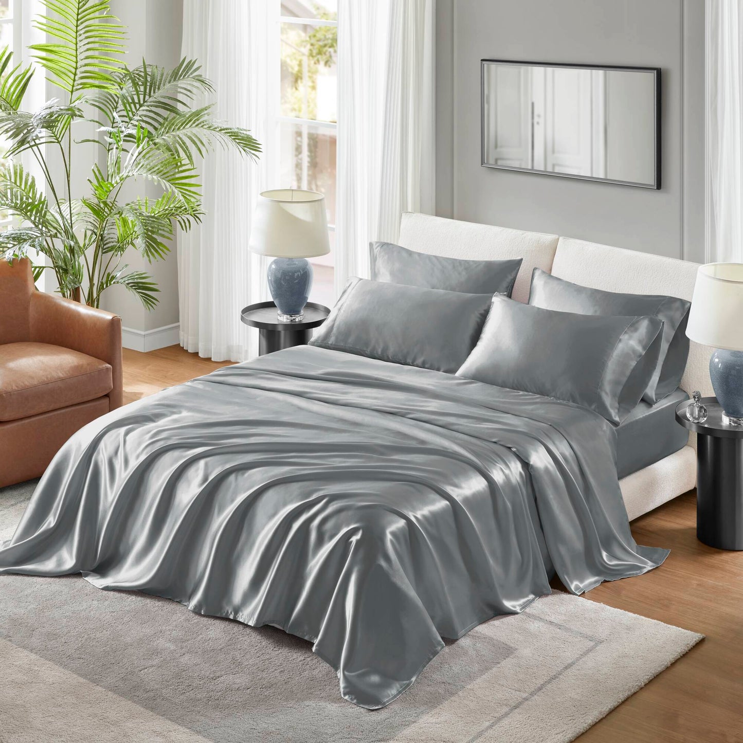 Satin Luxury Wrinkle Free Sheet Set with Pillowcases