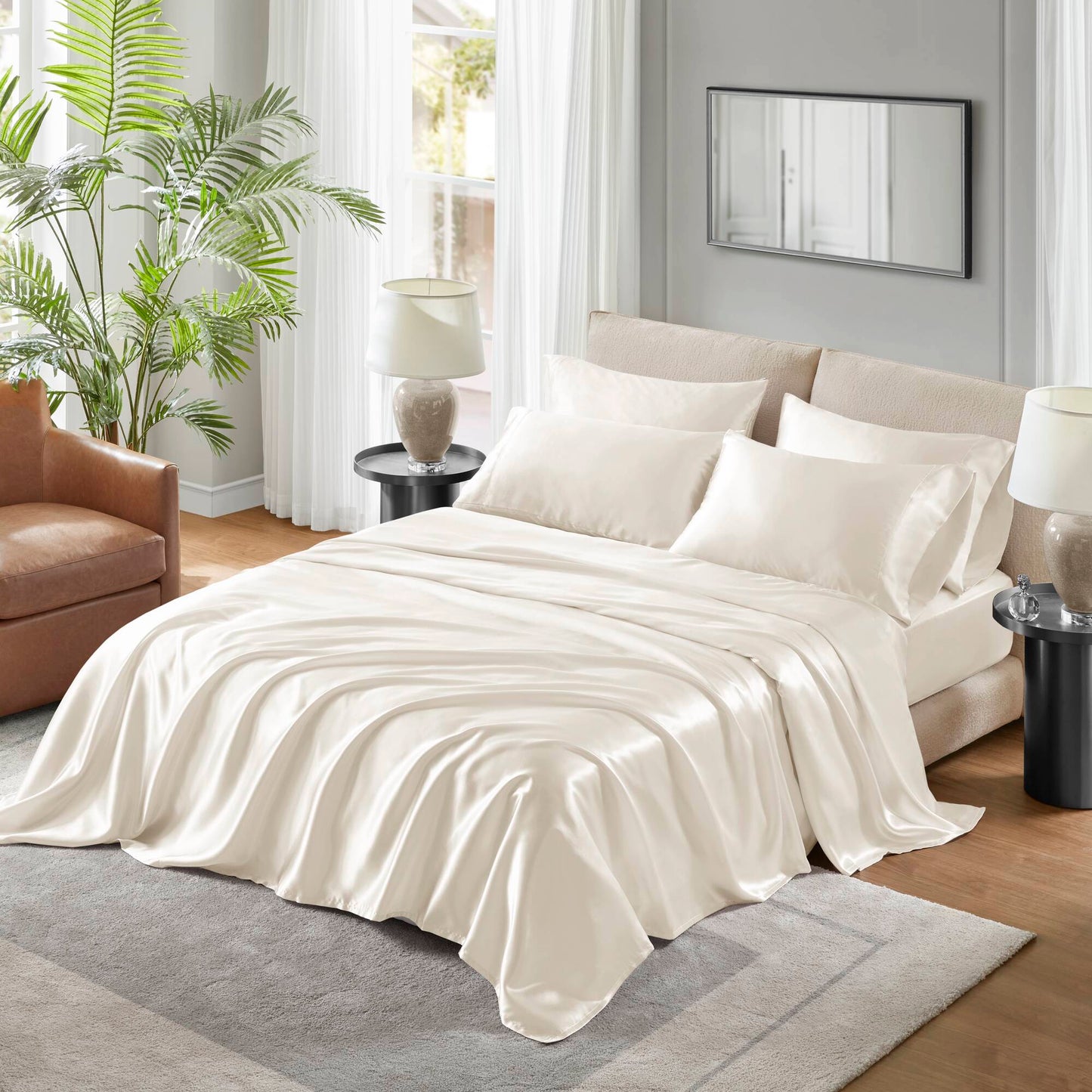 Satin Luxury Wrinkle Free Sheet Set with Pillowcases