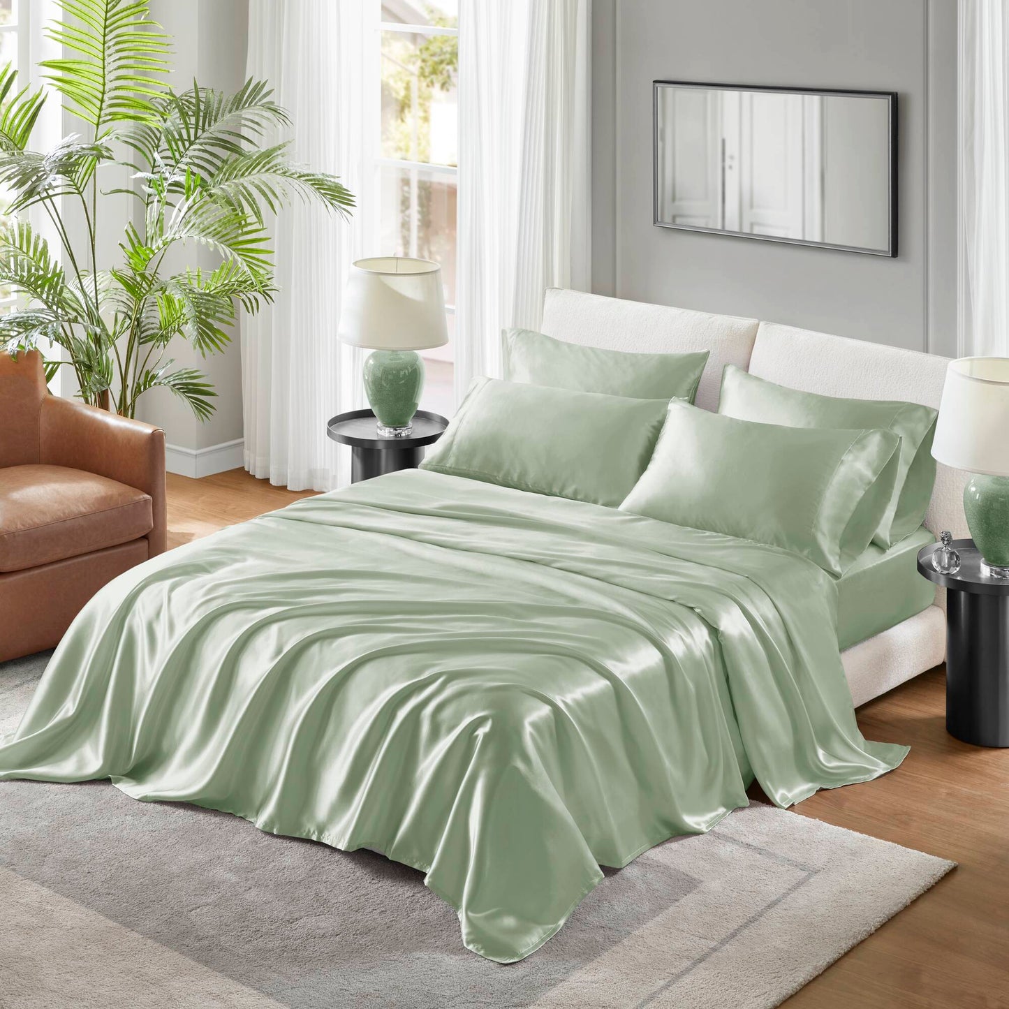Satin Luxury Wrinkle Free Sheet Set with Pillowcases