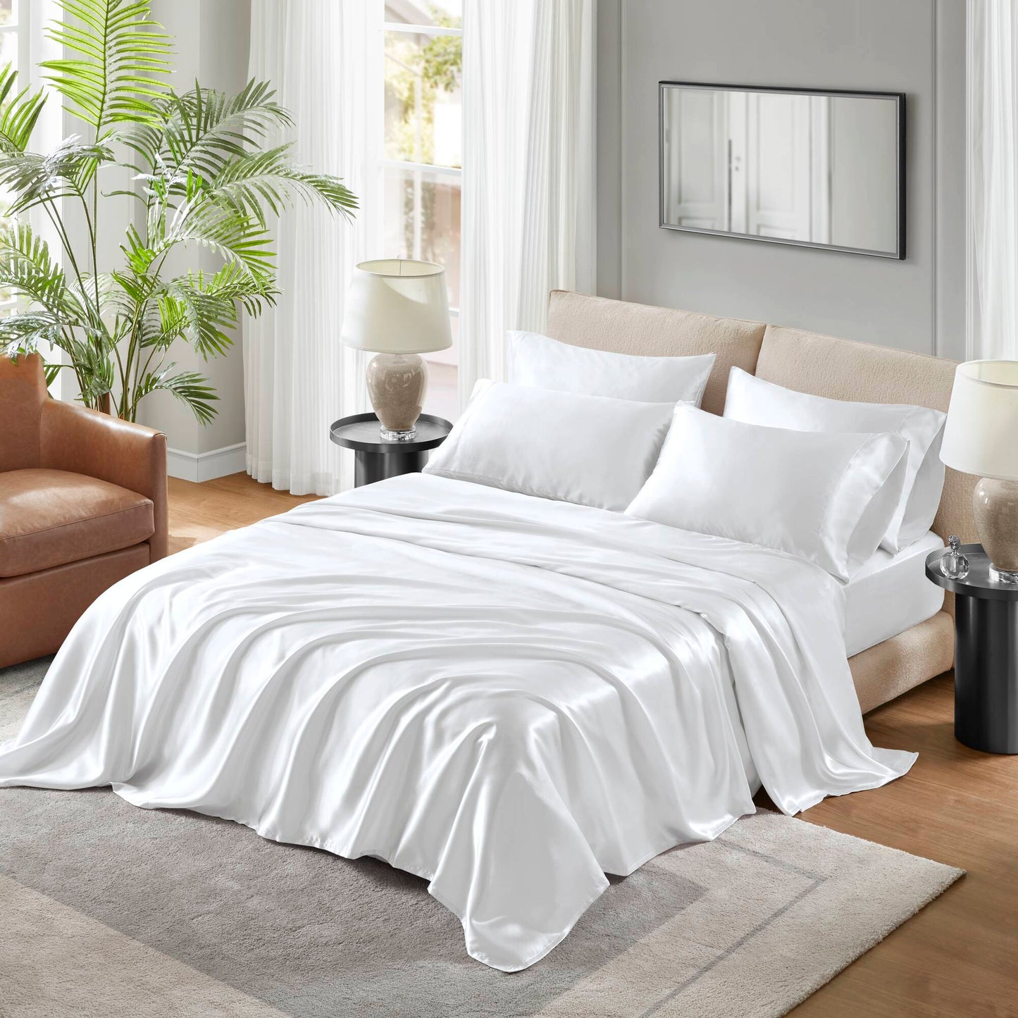 Satin Luxury Wrinkle Free Sheet Set with Pillowcases