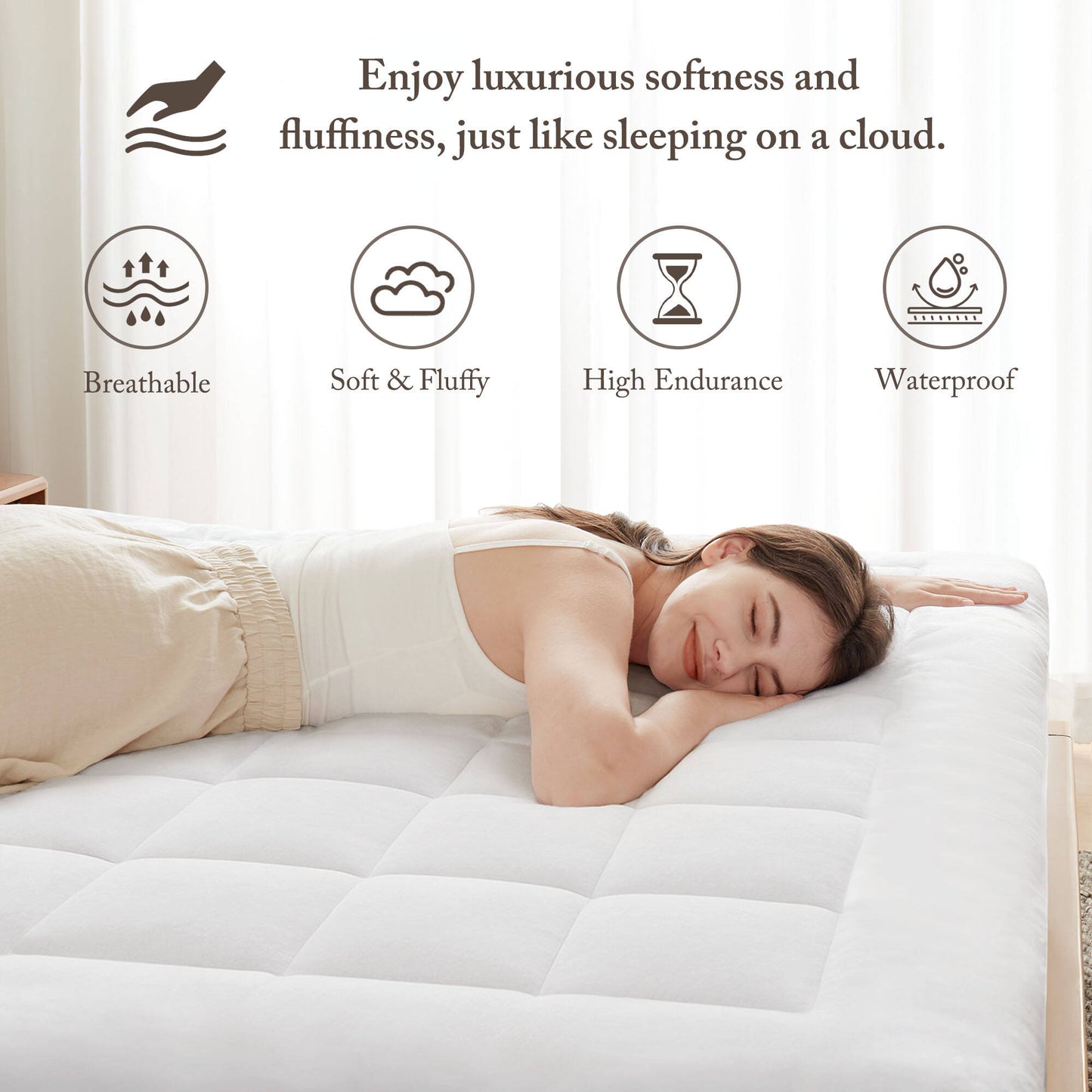 White Quilted Fitted Mattress Pad Cover with Deep Pocket, Waterproof Mattress Protector, Cloud Soft Down Alternative Mattress Cover, Machine Washable