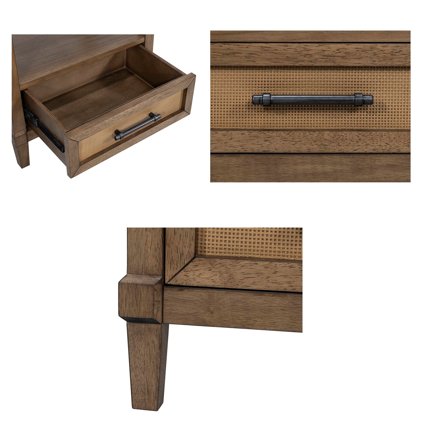 Woven Cane Nightstand with 1 Drawer, 1 Shelf