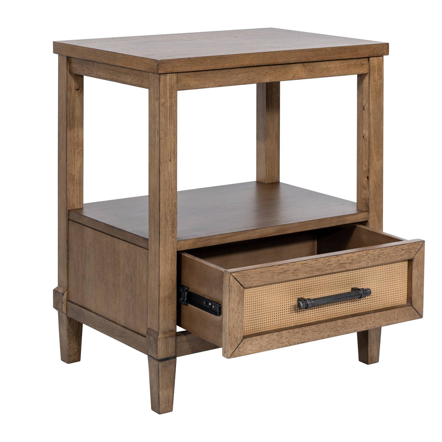 Woven Cane Nightstand with 1 Drawer, 1 Shelf