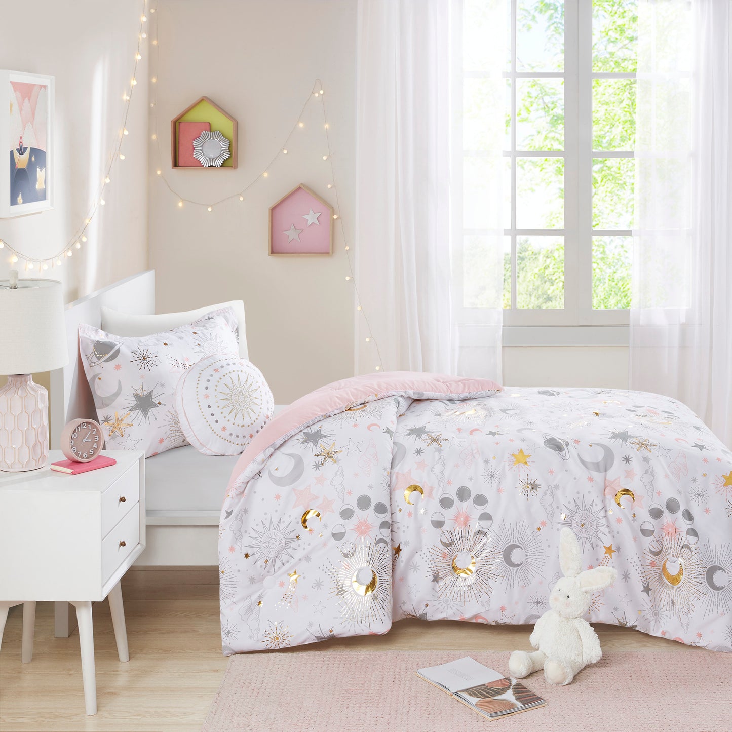 Starry Sky Metallic Comforter Set with Throw Pillow