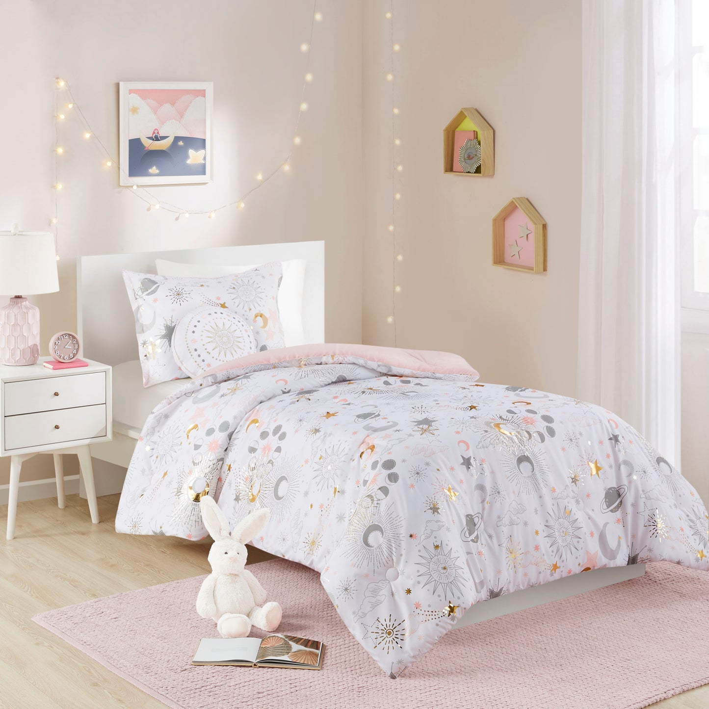 Starry Sky Metallic Comforter Set with Throw Pillow