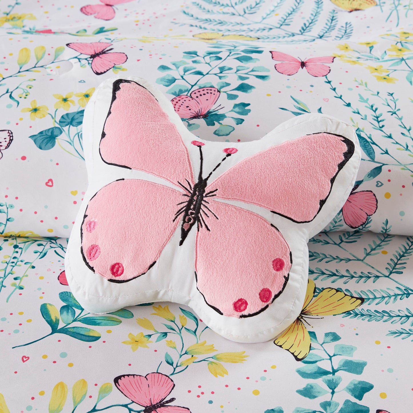Printed Butterfly Comforter Set with Decor Pillow