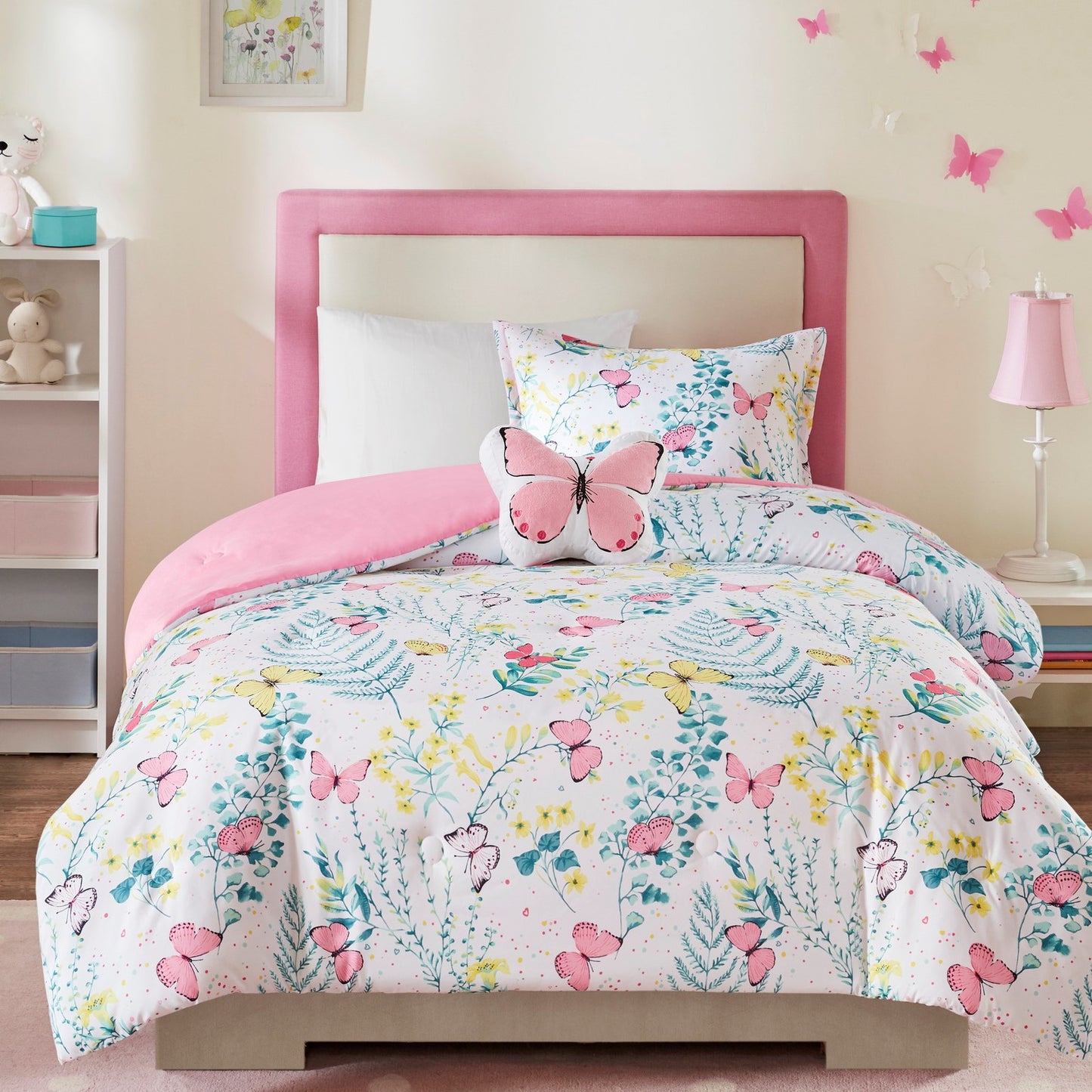 Printed Butterfly Comforter Set with Decor Pillow