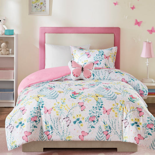 Printed Butterfly Comforter Set with Decor Pillow