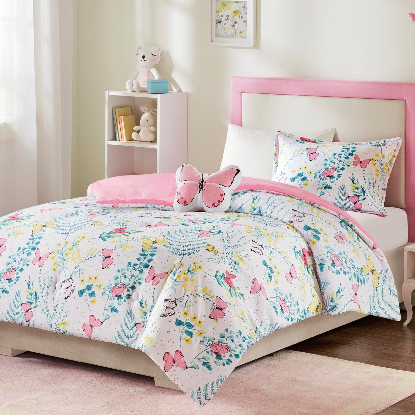 Printed Butterfly Comforter Set with Decor Pillow