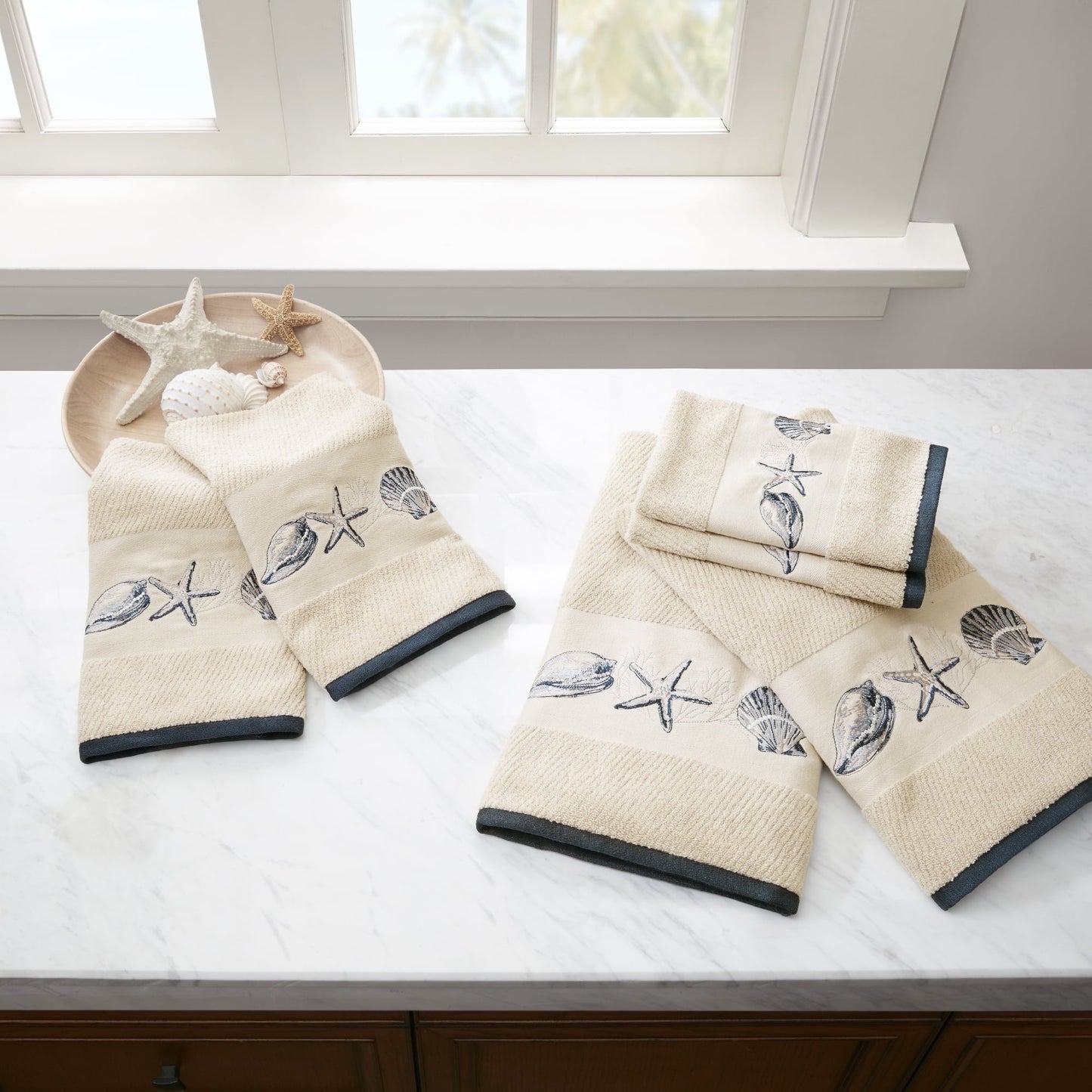 6-Piece Coastal Cotton Jacquard Towel Set w/ Embroidery
