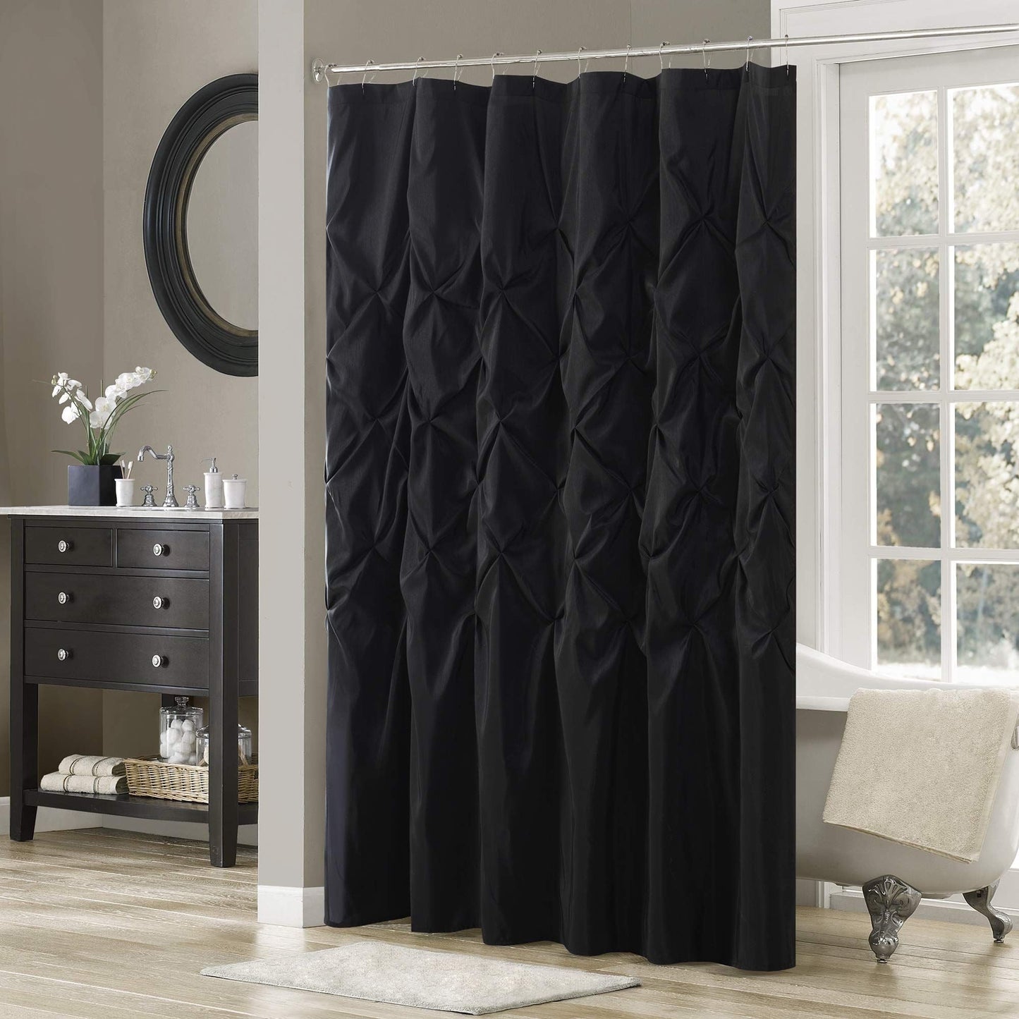 Shower Curtain Faux Satin Bath Curtain with 12 Button Holes Lightweight Bathroom Curtain Decor