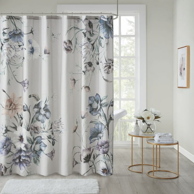 Floral Printed Cotton Shower Curtain, 72” x 72"