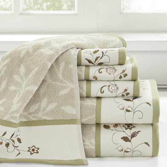 Floral Embroidered Cotton Jacquard Towel Set