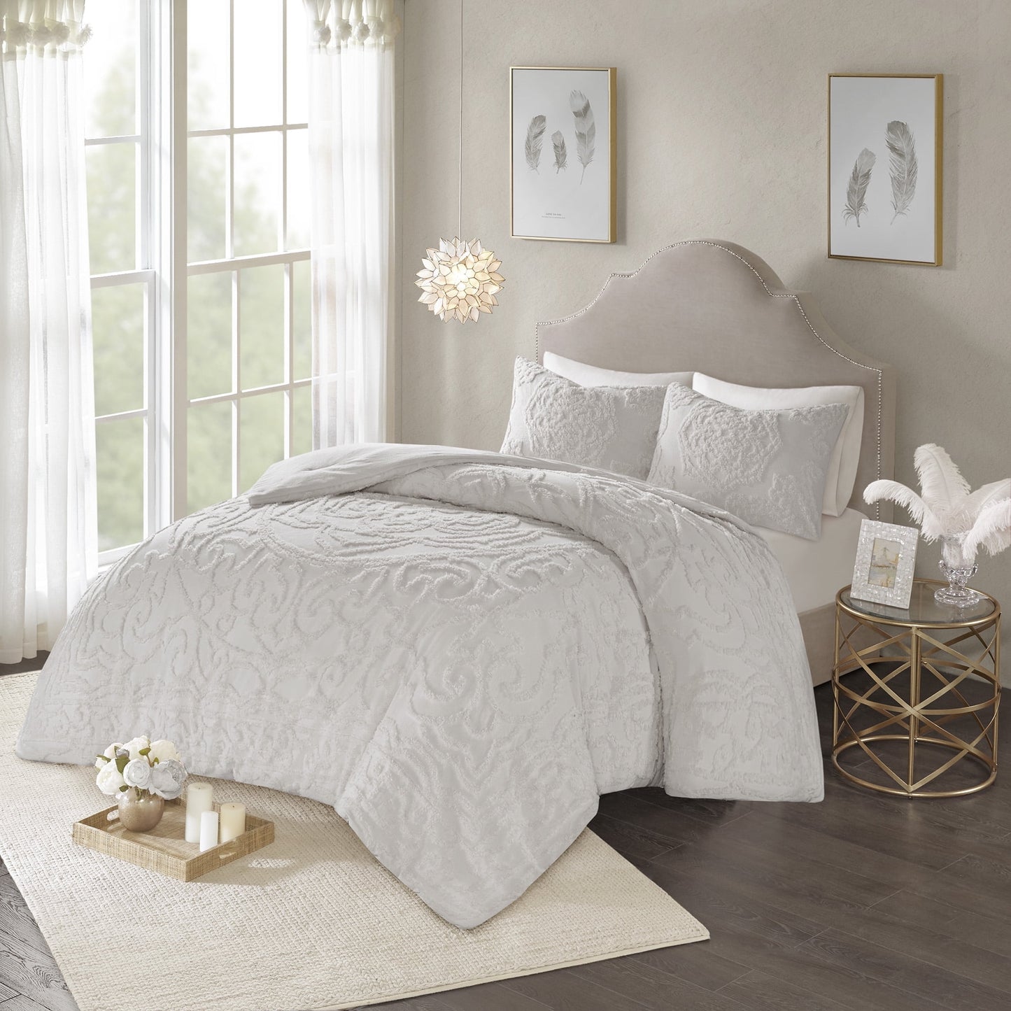 3 Piece Cotton Chenille Comforter Set