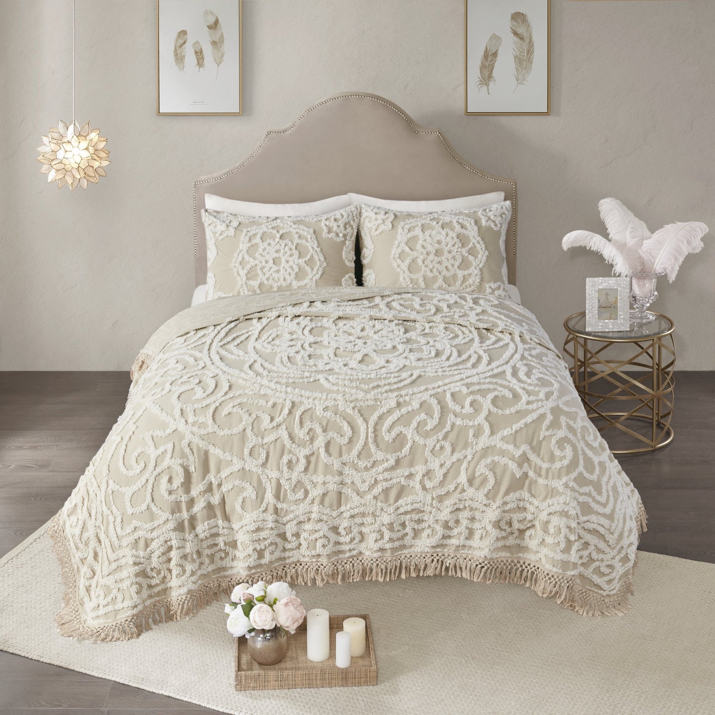 Tufted Cotton Chenille Fringe Coverlet Mini Set