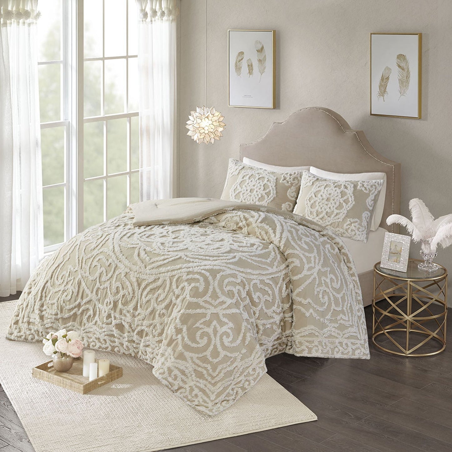 3 Piece Cotton Chenille Comforter Set