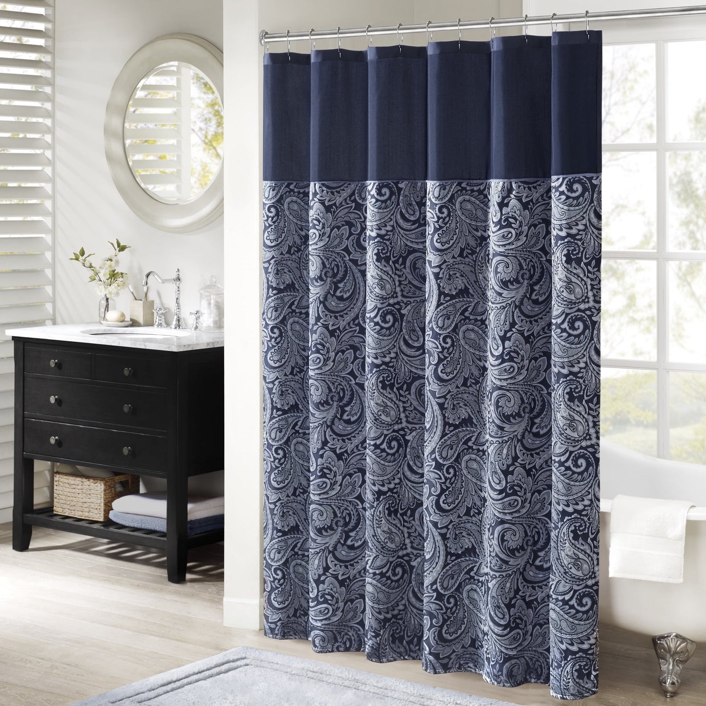 Shower Curtain Traditional Jacquard Bath Curtain with 12 Button Holes