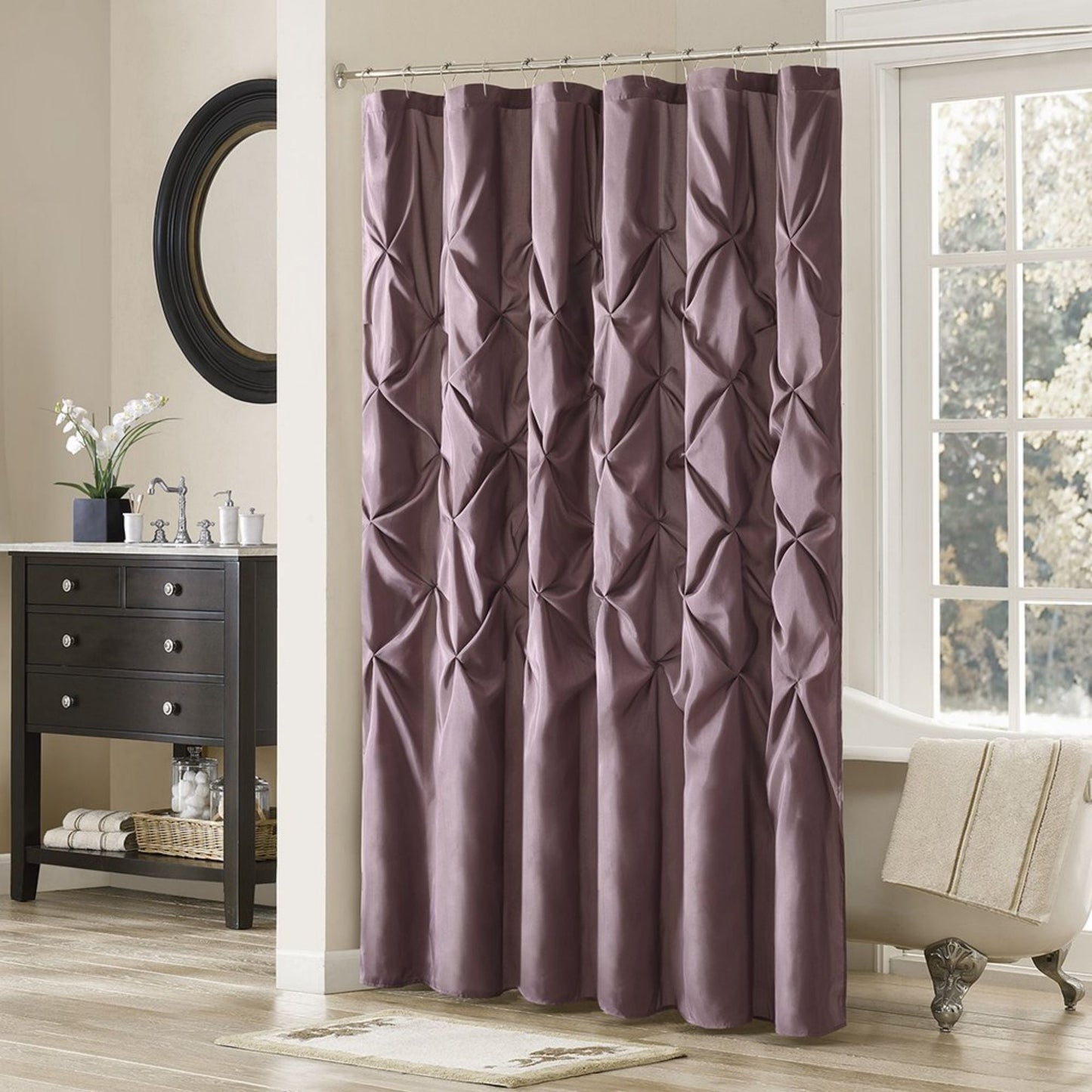 Shower Curtain Faux Satin Bath Curtain with 12 Button Holes Lightweight Bathroom Curtain Decor