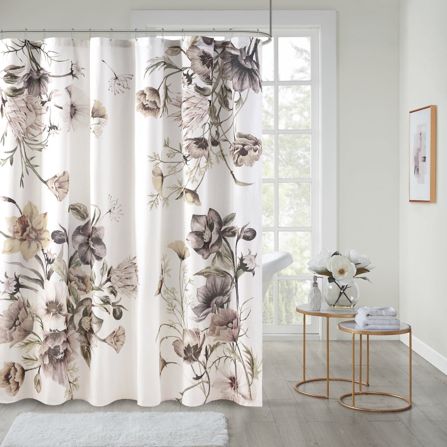 Floral Printed Cotton Shower Curtain, 72” x 72"