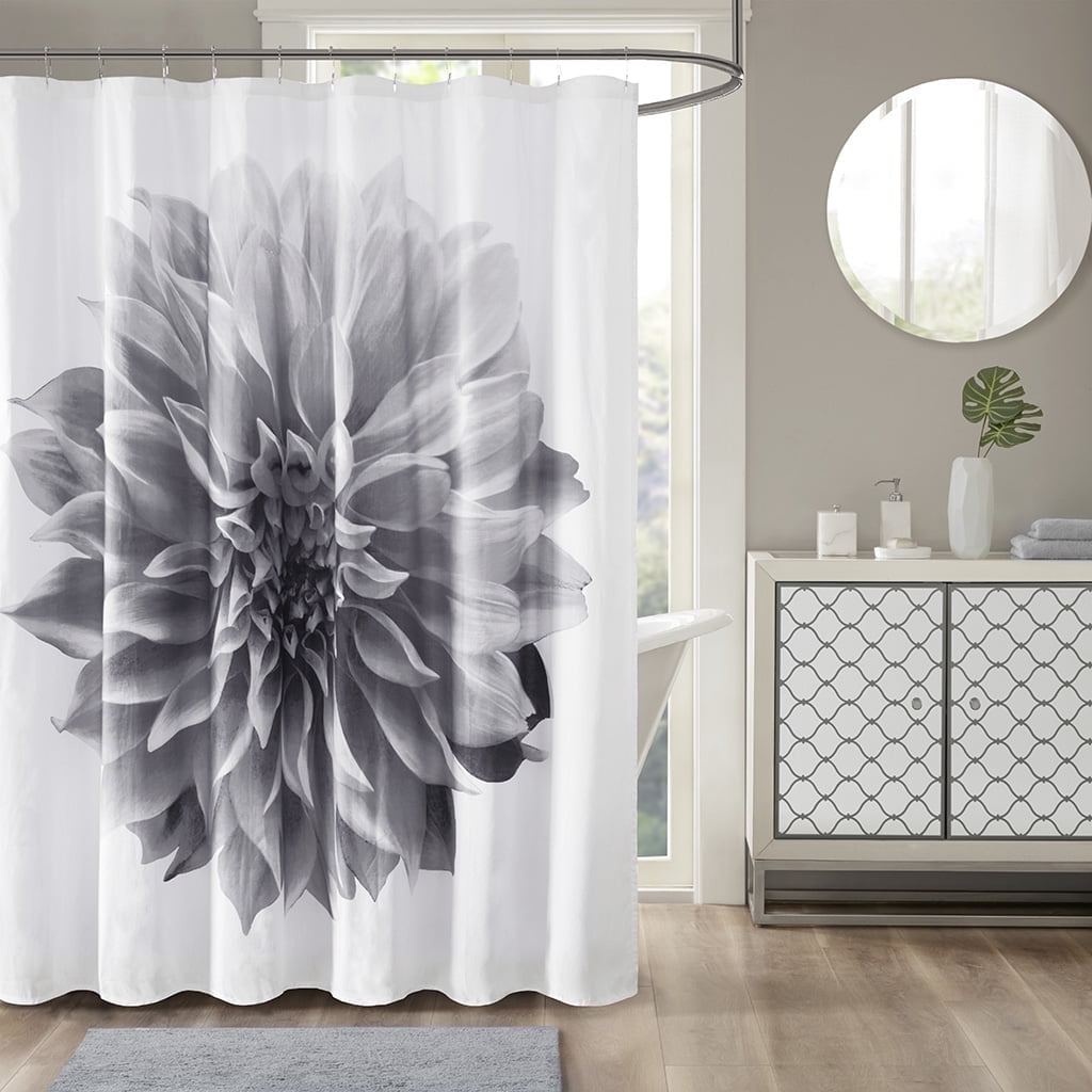 Large Flower Cotton Floral Shower Curtain with 12 Button Holes, 72" x 72"