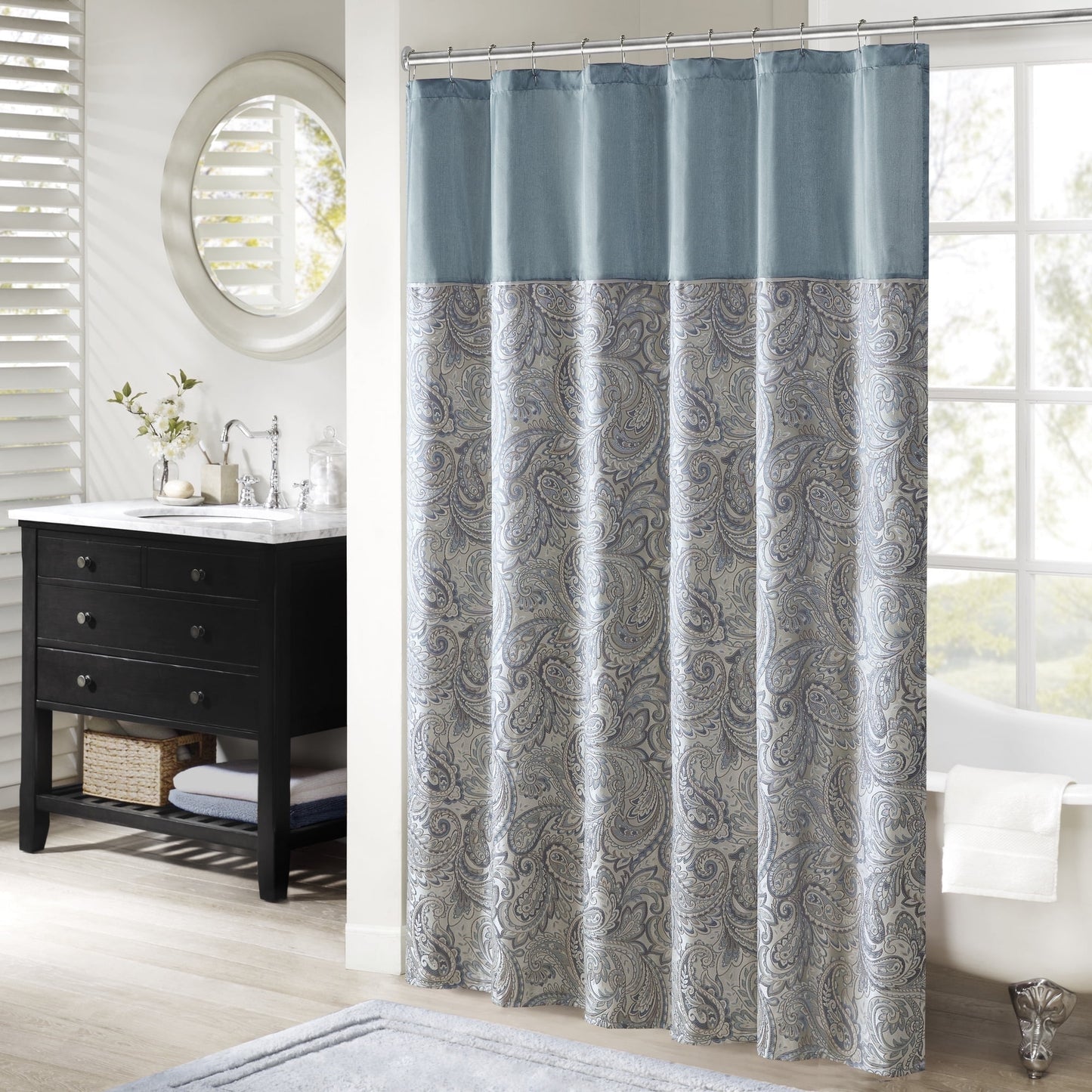 Shower Curtain Traditional Jacquard Bath Curtain with 12 Button Holes