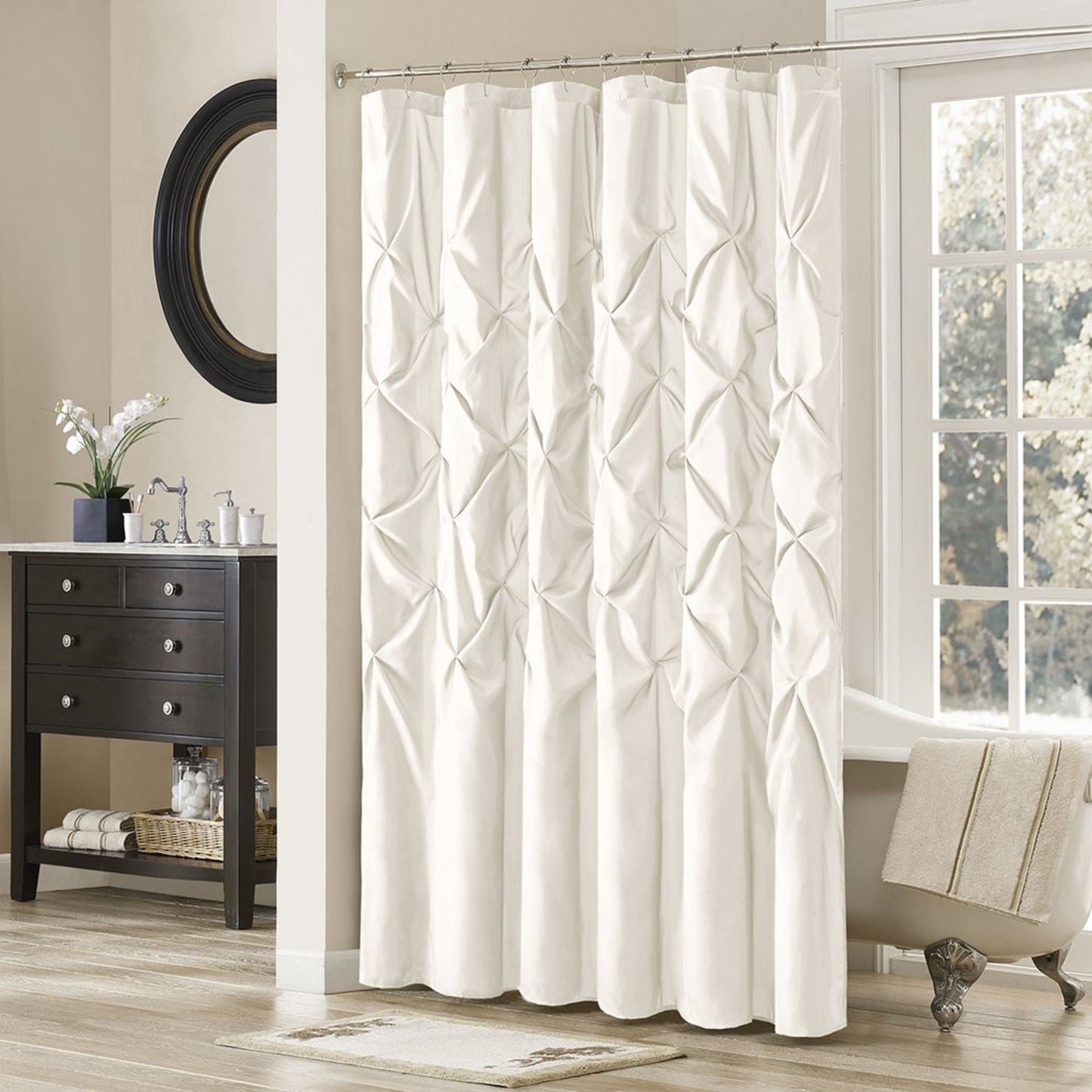 Shower Curtain Faux Satin Bath Curtain with 12 Button Holes Lightweight Bathroom Curtain Decor
