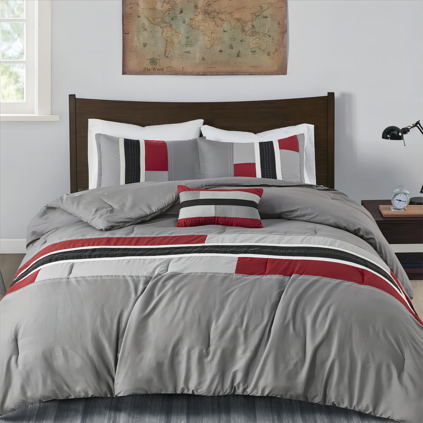 4-Piece All Season Comforter Set with Decor Pillow Geometric Stripes
