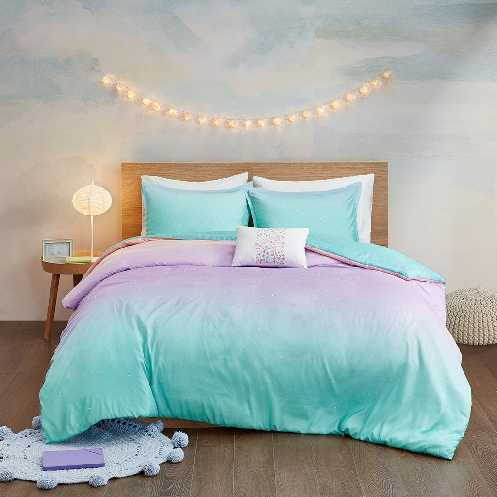 Metallic Glitter Printed Reversible Duvet Cover Set