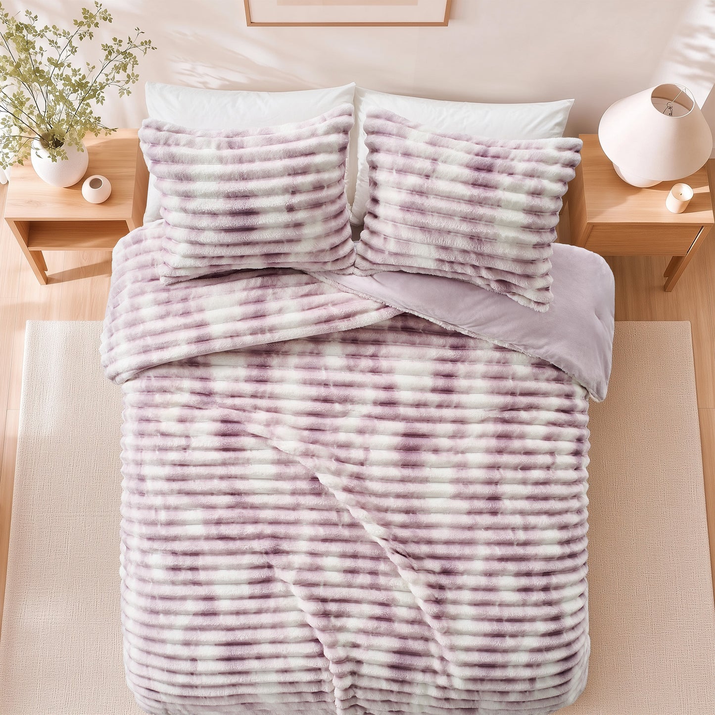 Cord Plush Fluffy Ribbed Comforter Set