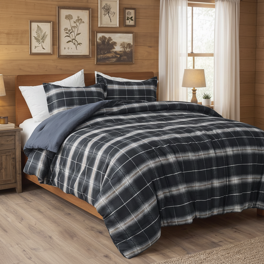 Plaid Reversible Comforter Sets with Pillow Shams