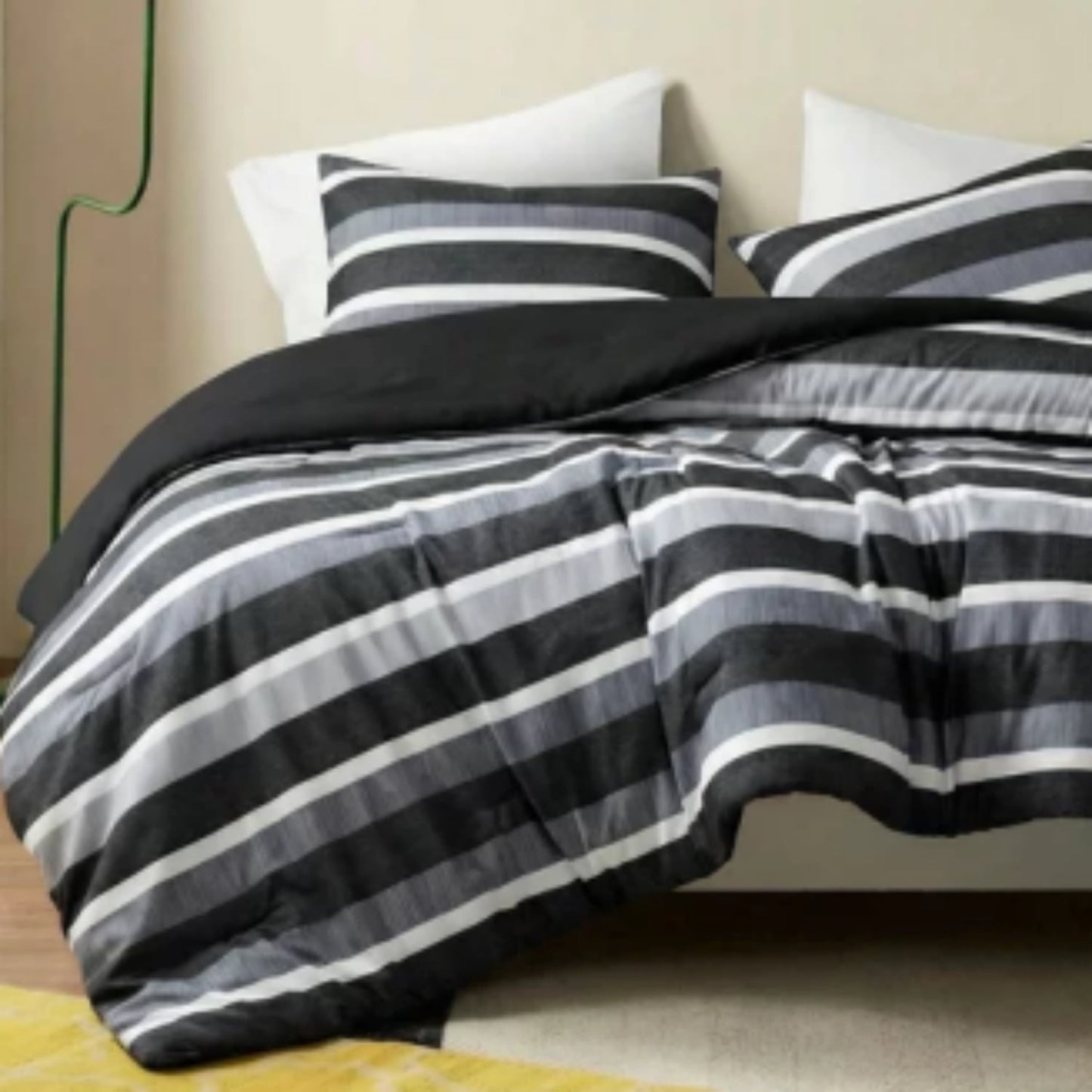Reversible Striped Comforter Set for Dorm Bedding, Lightweight All Season Comforter Bed Set