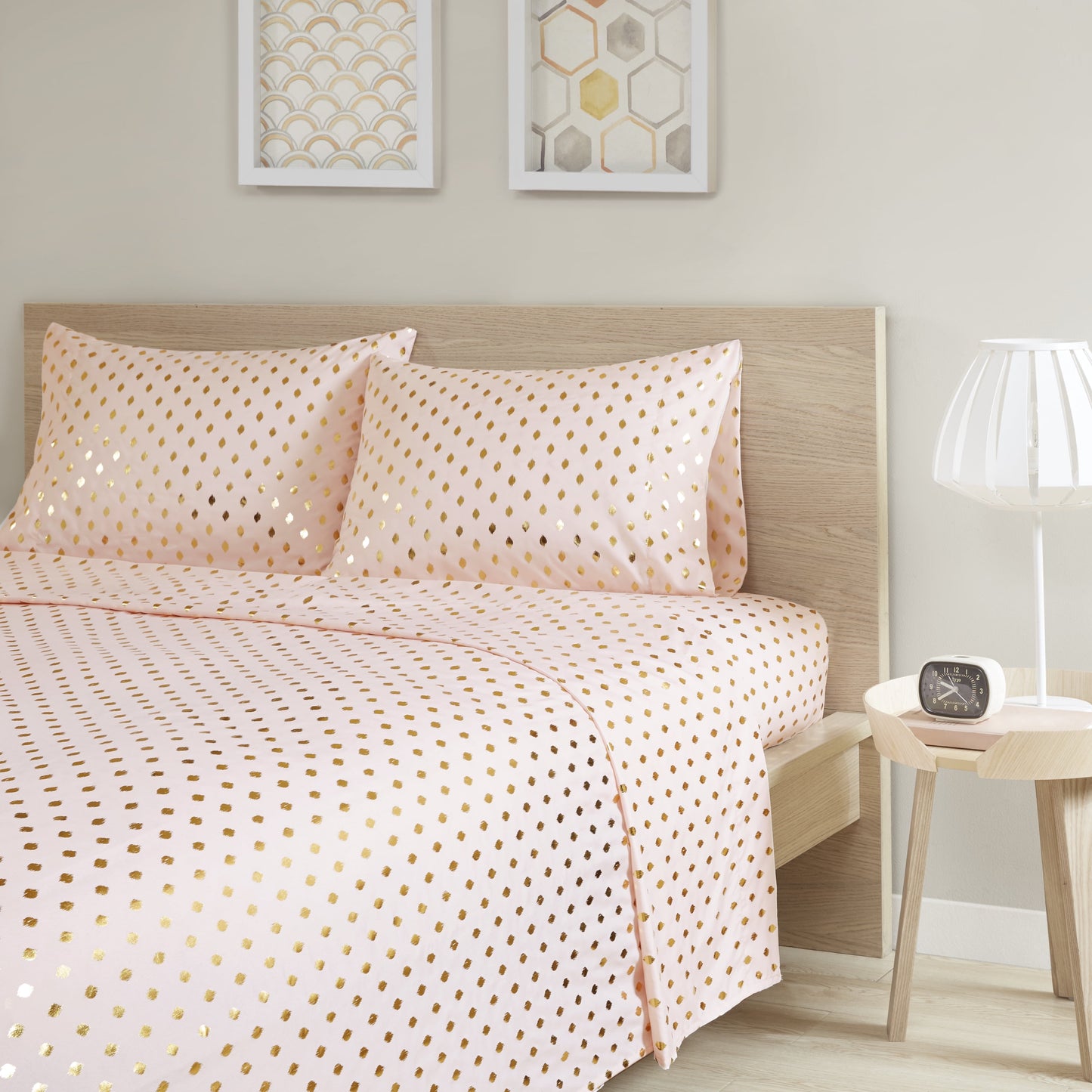4-Piece Bed Sheets with Pillowcase, Metallic Polka Dots Printed Sheet Bedding Sets for Kids