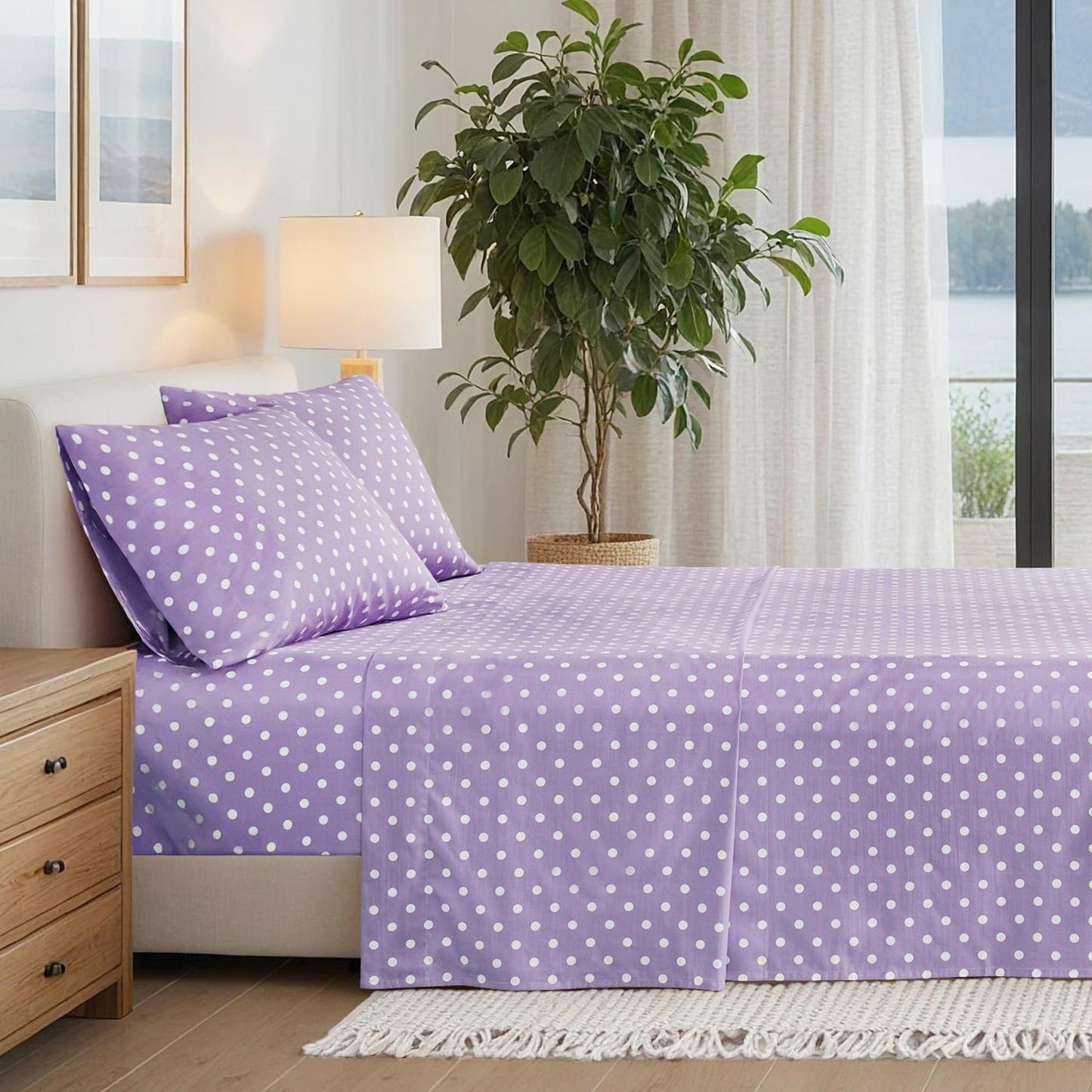 3-Piece Cotton Sheet Set Bed Sheets with Pillowcase Polka Dots Printed Sheet Bedding Sets for Kids