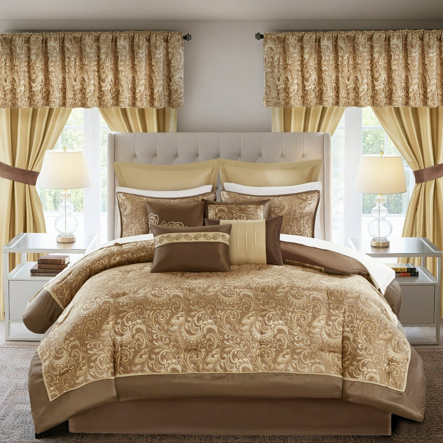 Jacquard Comforter Set with Bedskirt and Decor Pillows