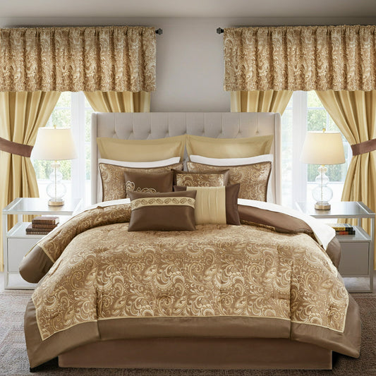 Jacquard Comforter Set with Bedskirt and Decor Pillows