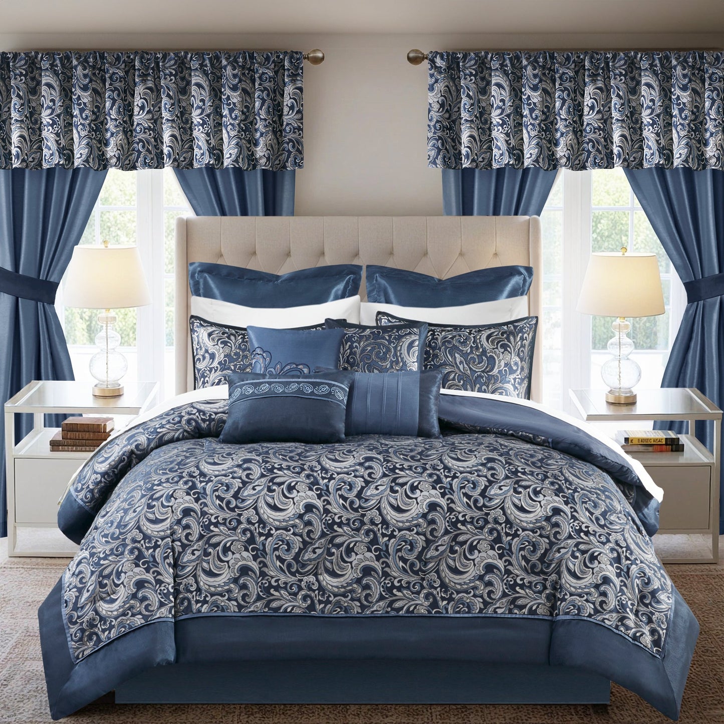 Jacquard Comforter Set with Bedskirt and Decor Pillows