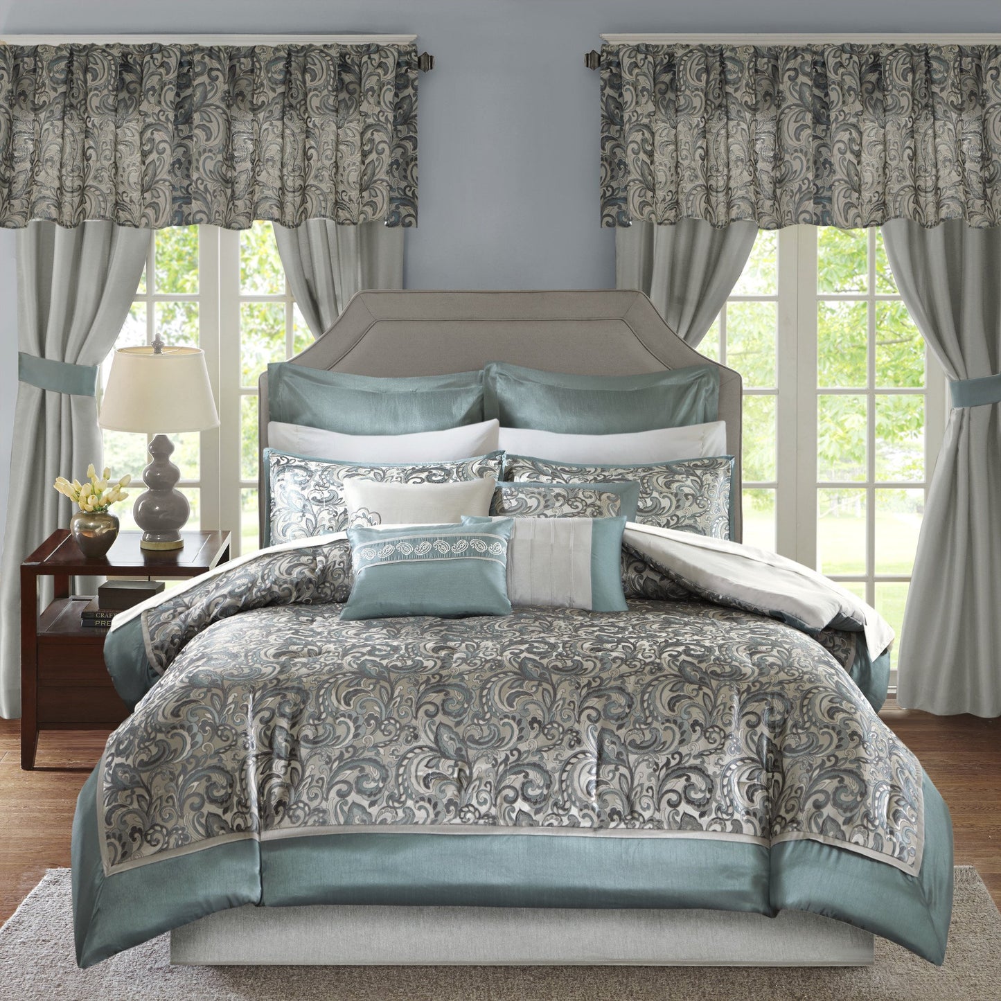 Jacquard Comforter Set with Bedskirt and Decor Pillows