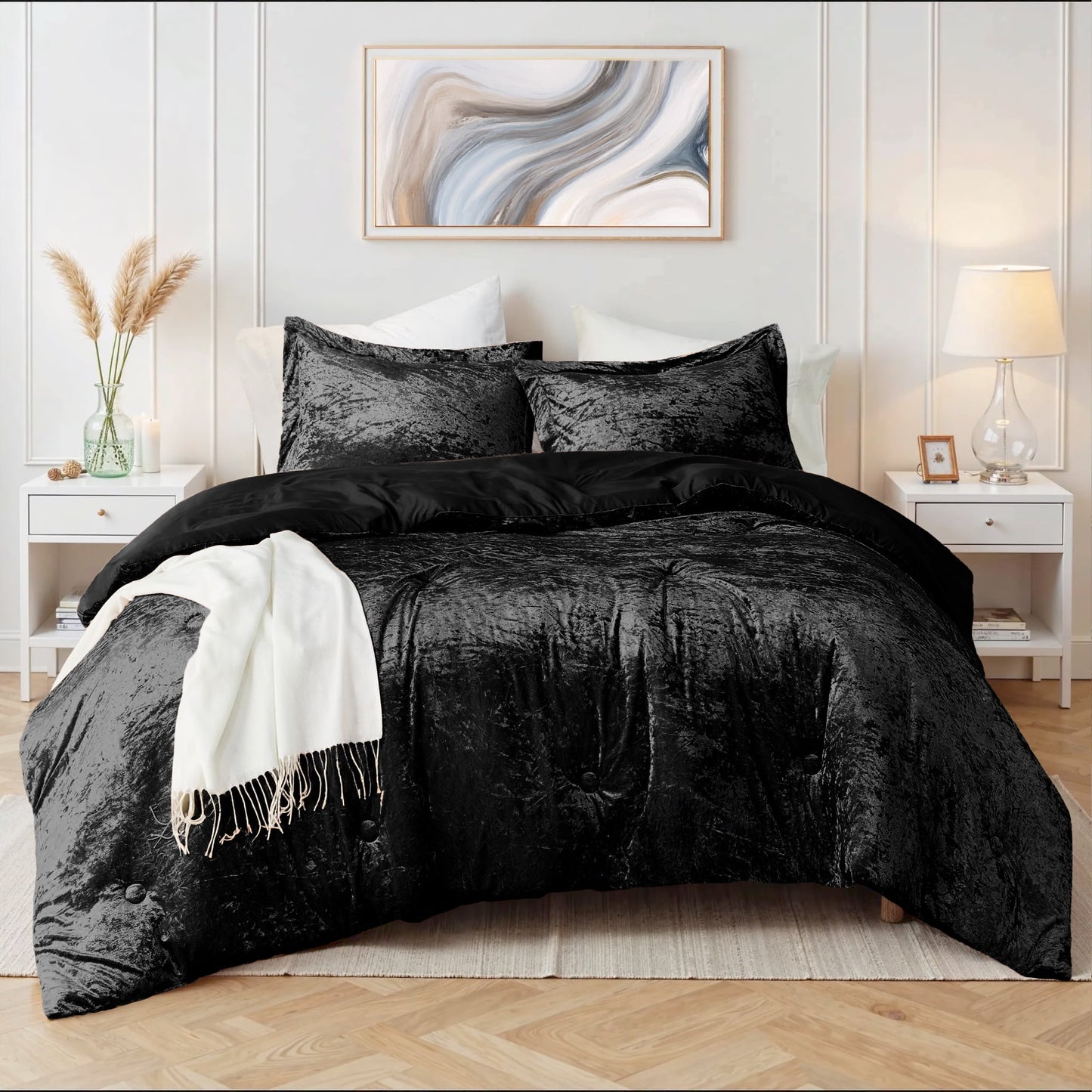 Crushed Velvet Comforter Set, Round Quilting