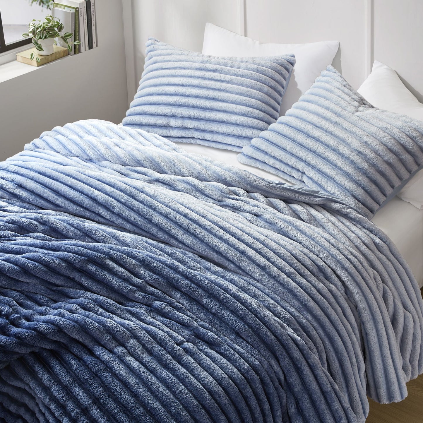 Fluffy Ribbed Plush Comforter Set 2-Piece Bedding Set
