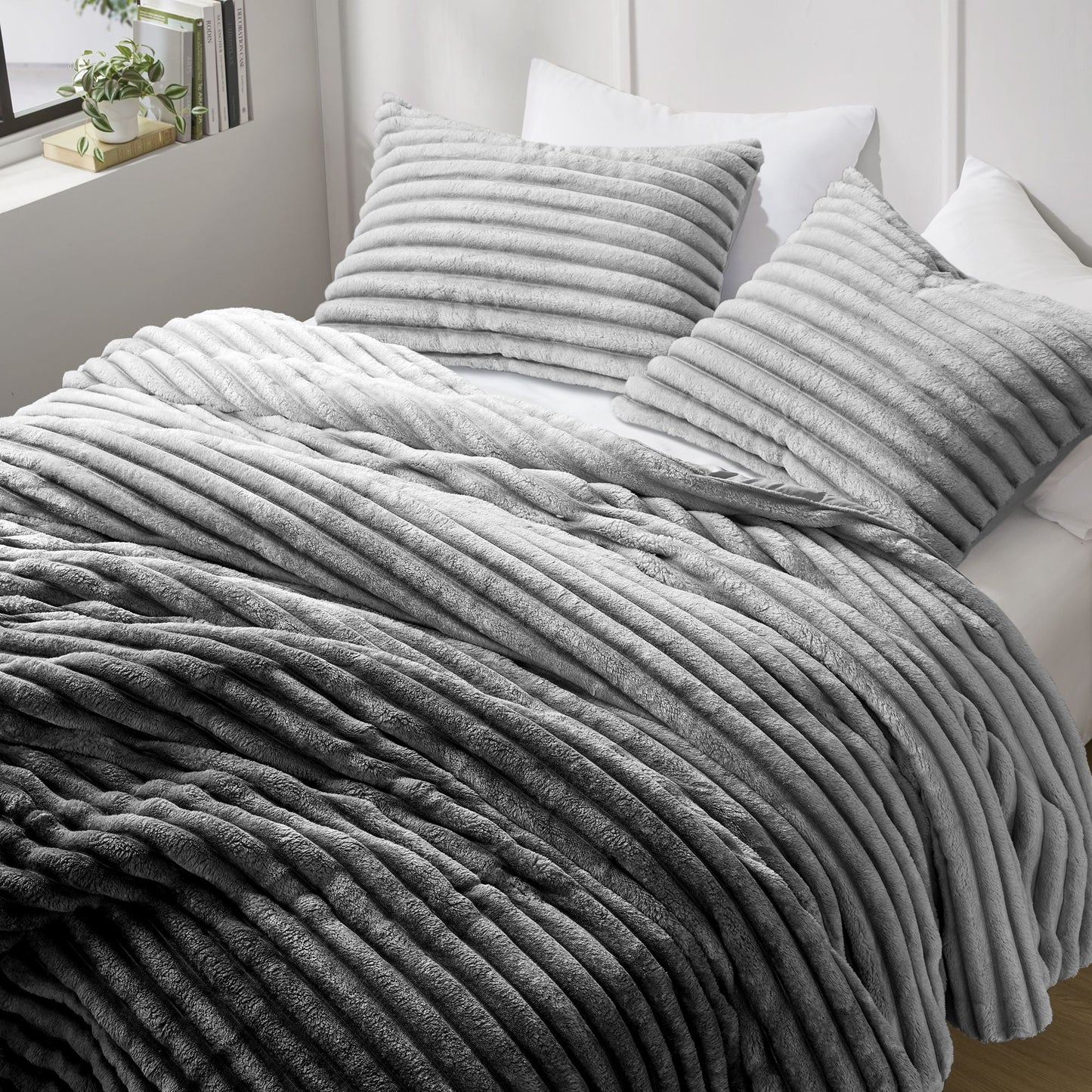 Fluffy Ribbed Plush Comforter Set 2-Piece Bedding Set