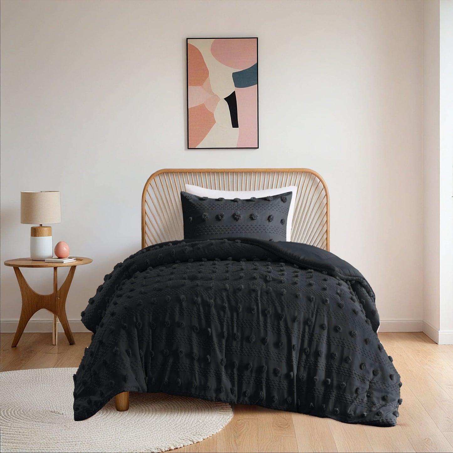 3-Piece Comforter Set Clip Jacquard Pompom Bedding Set