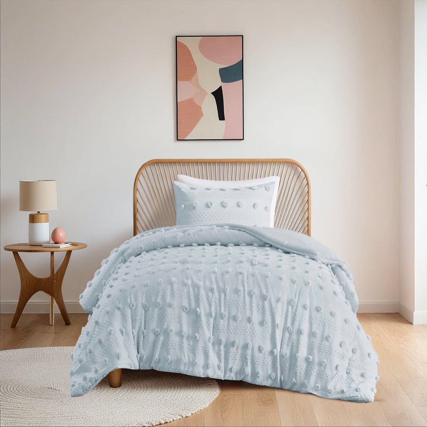 3-Piece Comforter Set Clip Jacquard Pompom Bedding Set