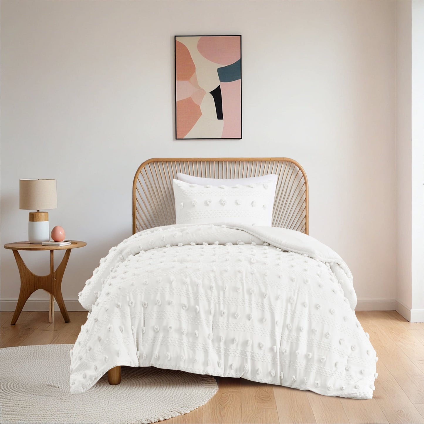 3-Piece Comforter Set Clip Jacquard Pompom Bedding Set