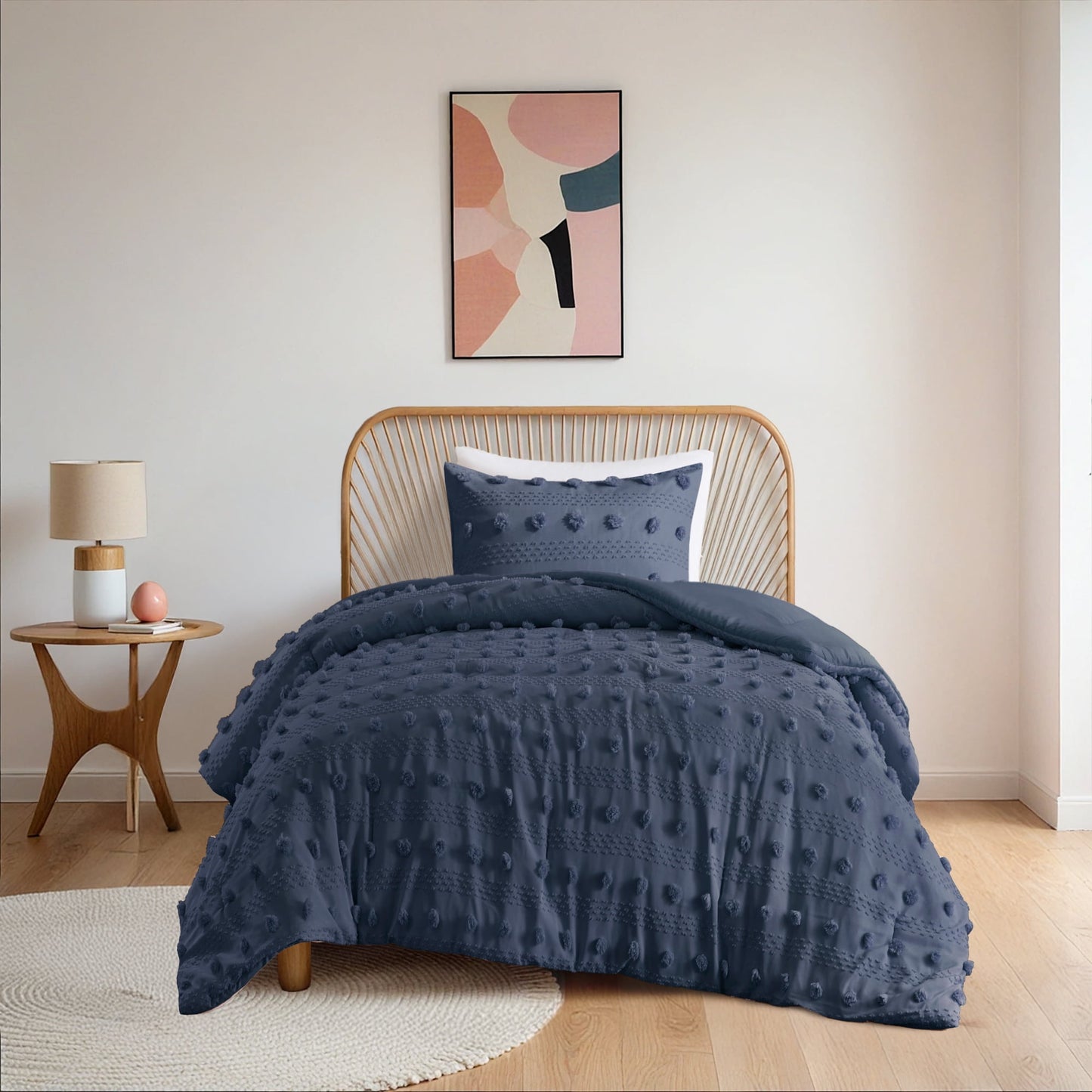 3-Piece Comforter Set Clip Jacquard Pompom Bedding Set