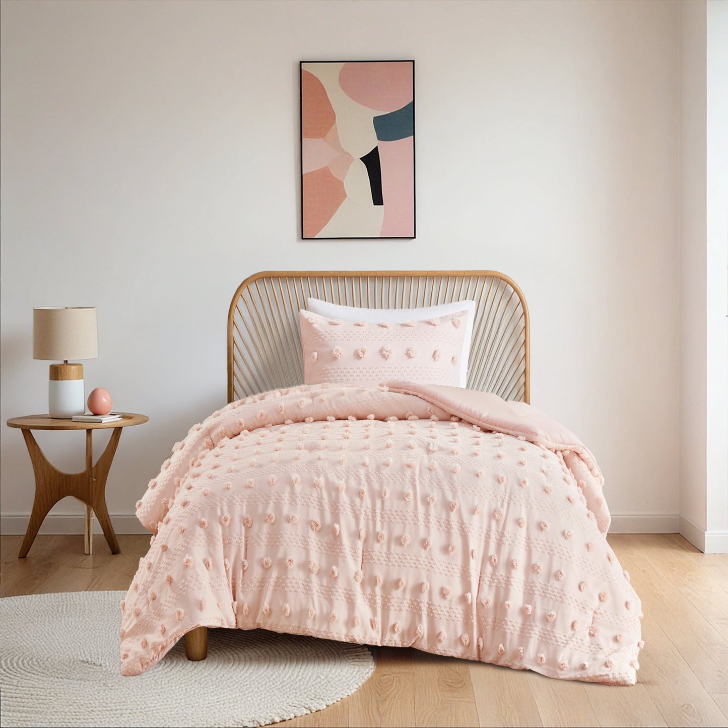 3-Piece Comforter Set Clip Jacquard Pompom Bedding Set