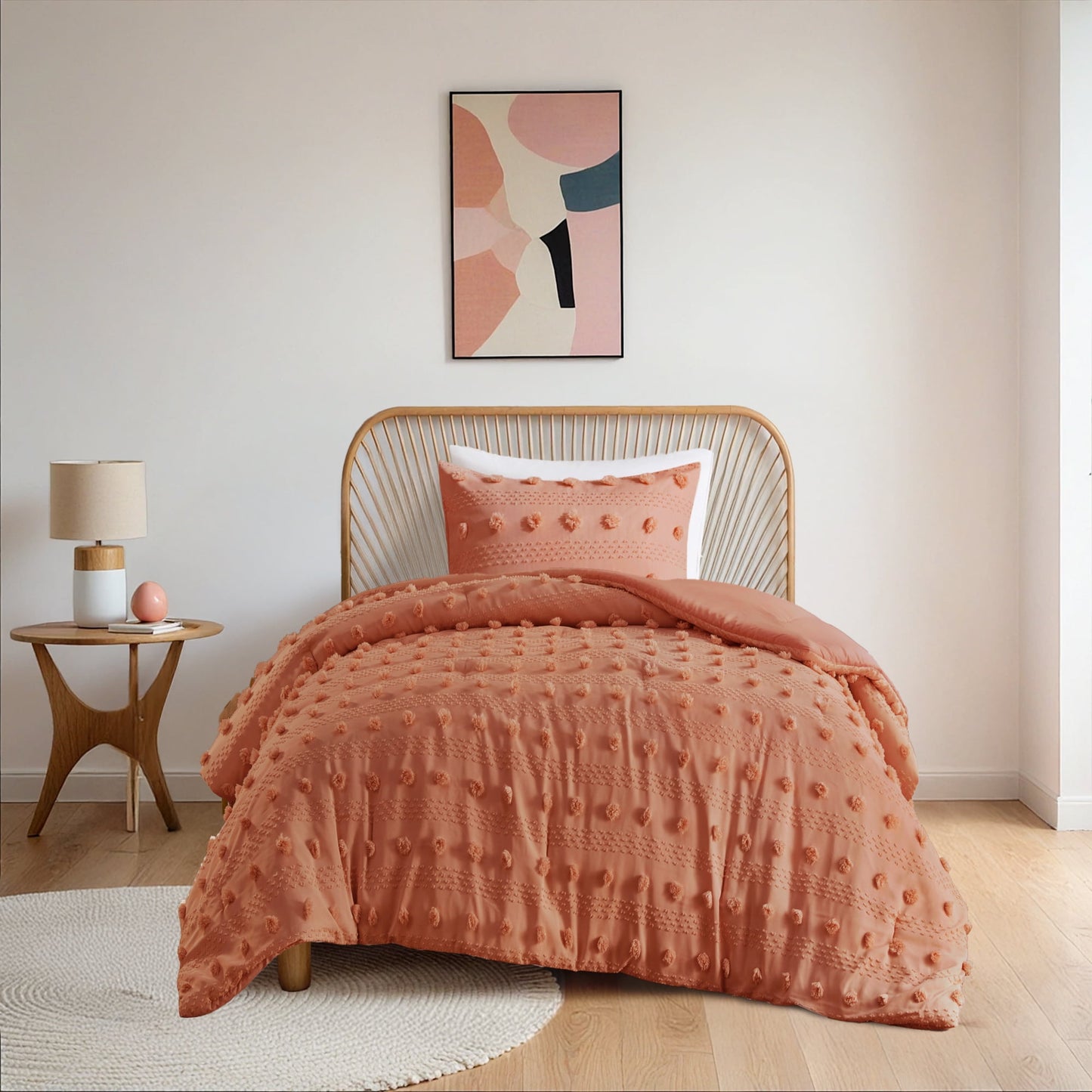 3-Piece Comforter Set Clip Jacquard Pompom Bedding Set