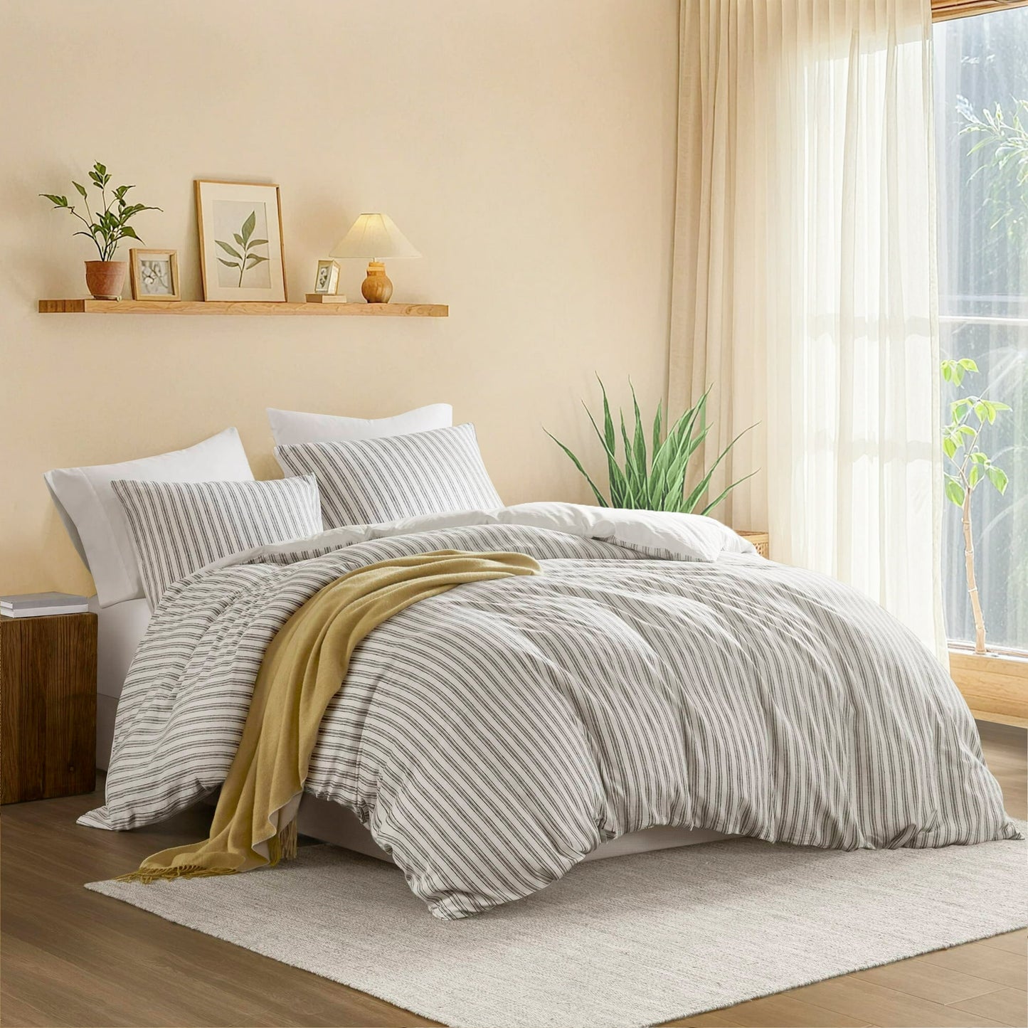 Duvet Cover Set, Striped Duvet Cover, Bedding Set with Pillow Shams