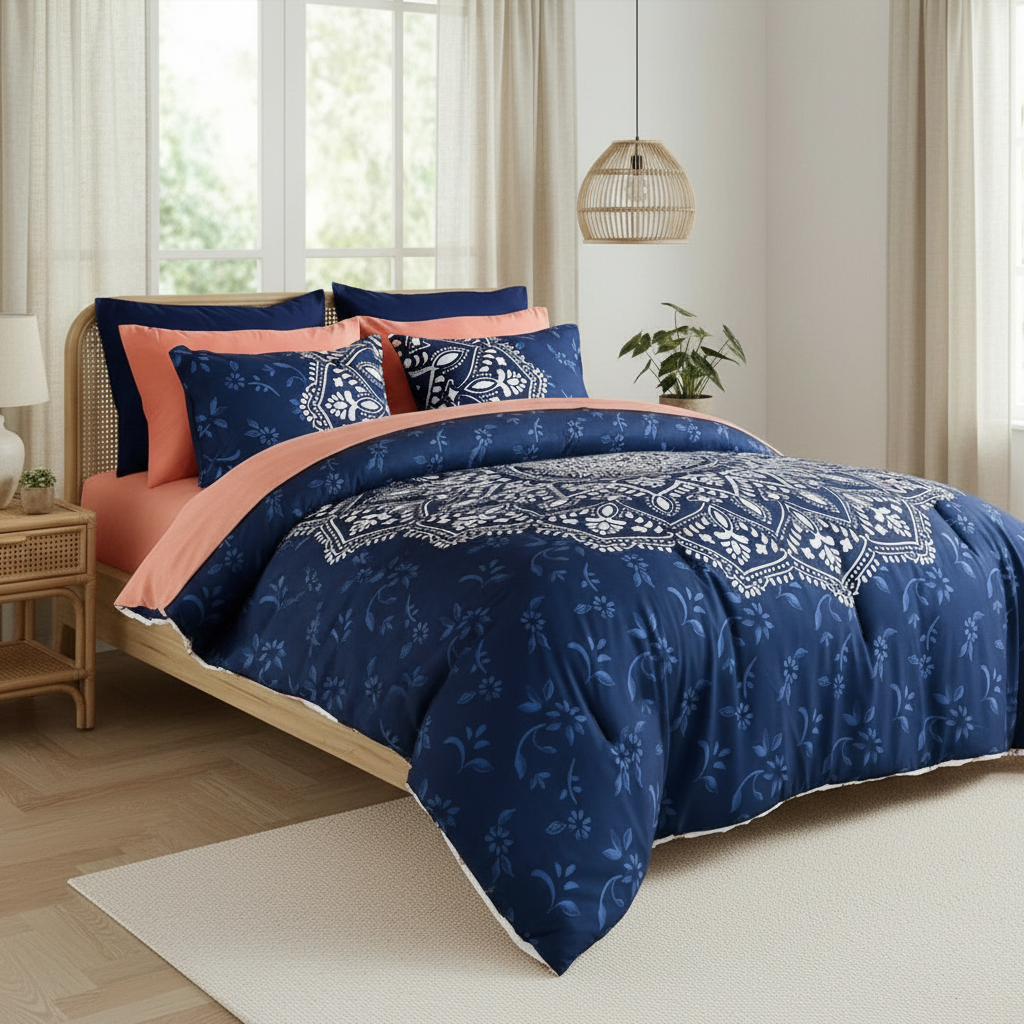 All Season Lightweight Quilt Set, Floral Medallion Quilt Set with Reversible Beadspread and Shams